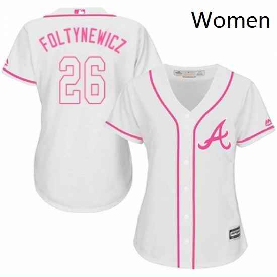 Womens Majestic Atlanta Braves 26 Mike Foltynewicz Authentic White Fashion Cool Base MLB Jersey